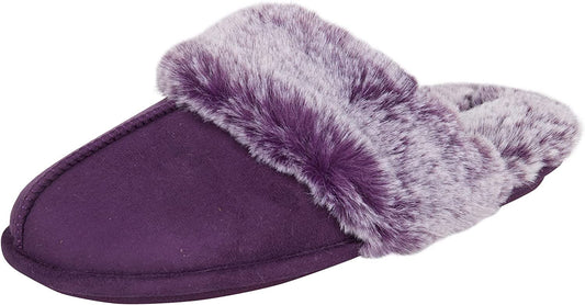 Women'S Comfy Faux Fur House Slipper Scuff Memory Foam Slip on Anti-Skid Sole