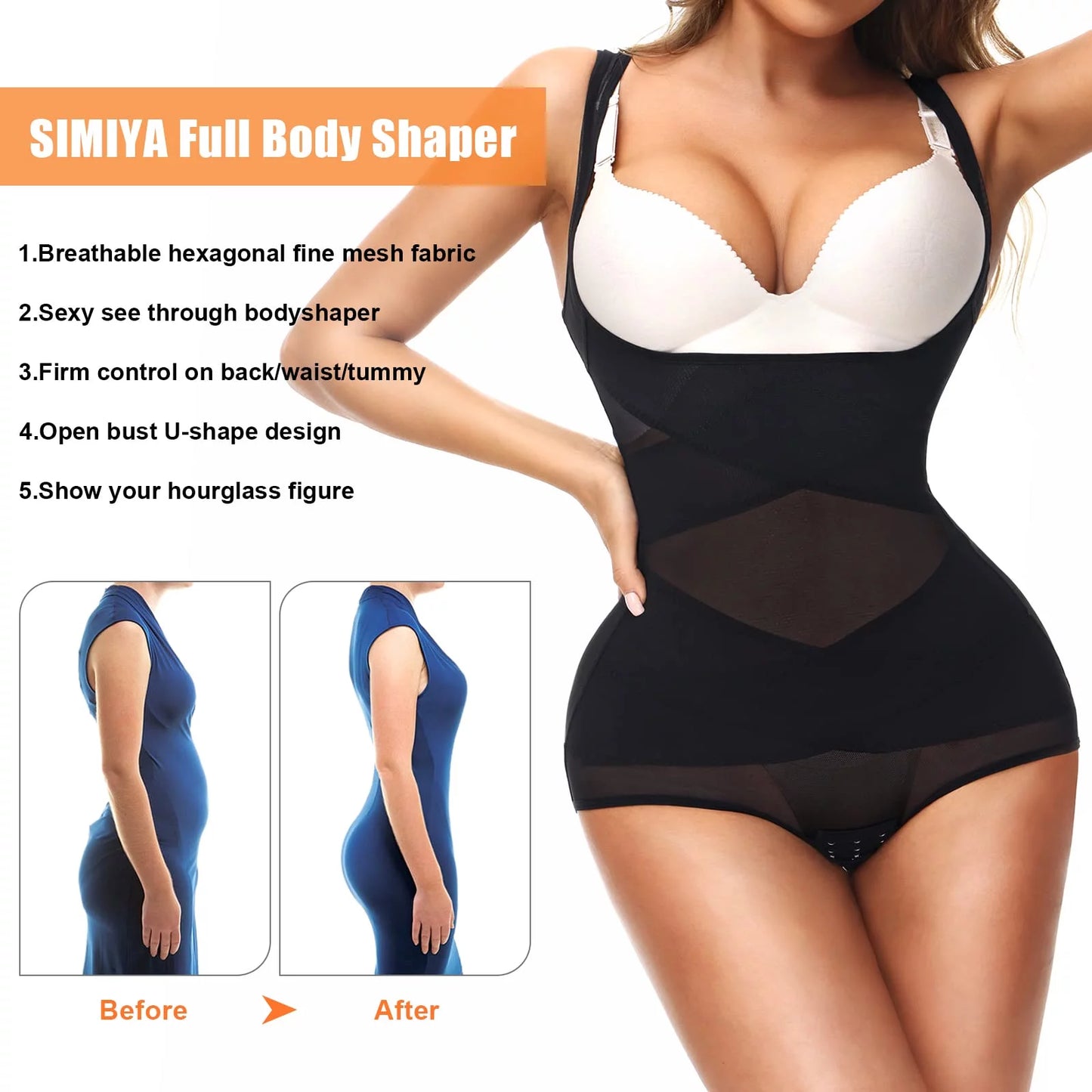 Body Shaper for Women Bodysuit Shapewear Tummy Control Cincher Breathable Open Bust Corset Slimming Body Shape Waist Trainer