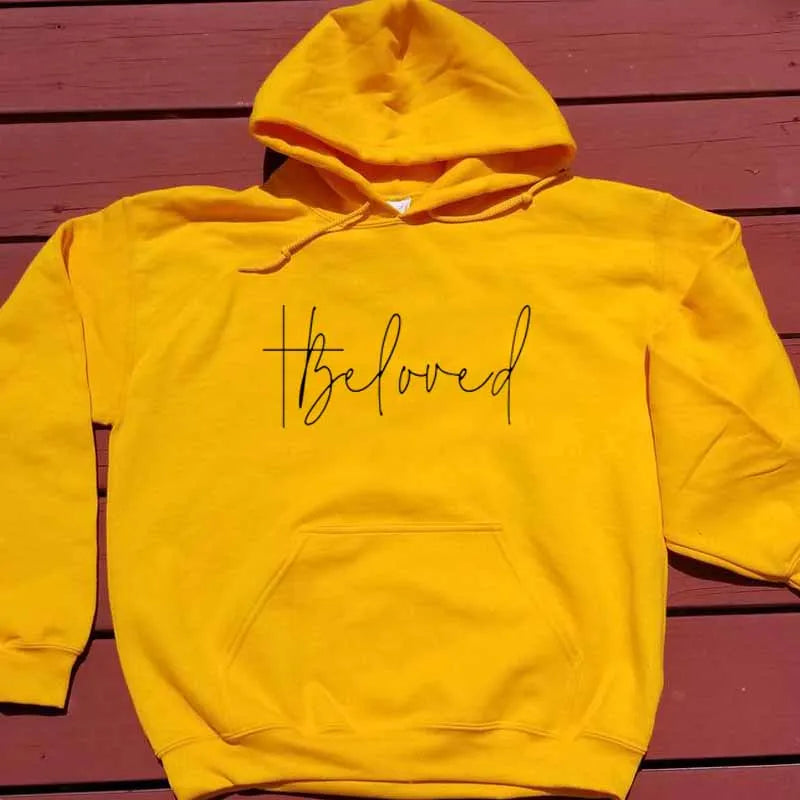 Beloved Graphic Hoodies Casual Bible Verse Fashion Clothing Sweatshirt Cotton Christian Jesus Beloved Cross Pullover Gift Tops