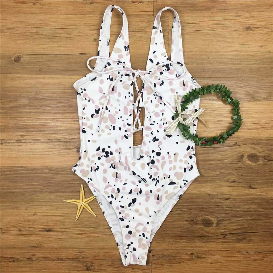 Lace up One Piece Bodysuit Swimsuit Women High Cut Swimwear Beach Monokini Sexy Bandage Backless Swim Suits Bathing Suit Maillot